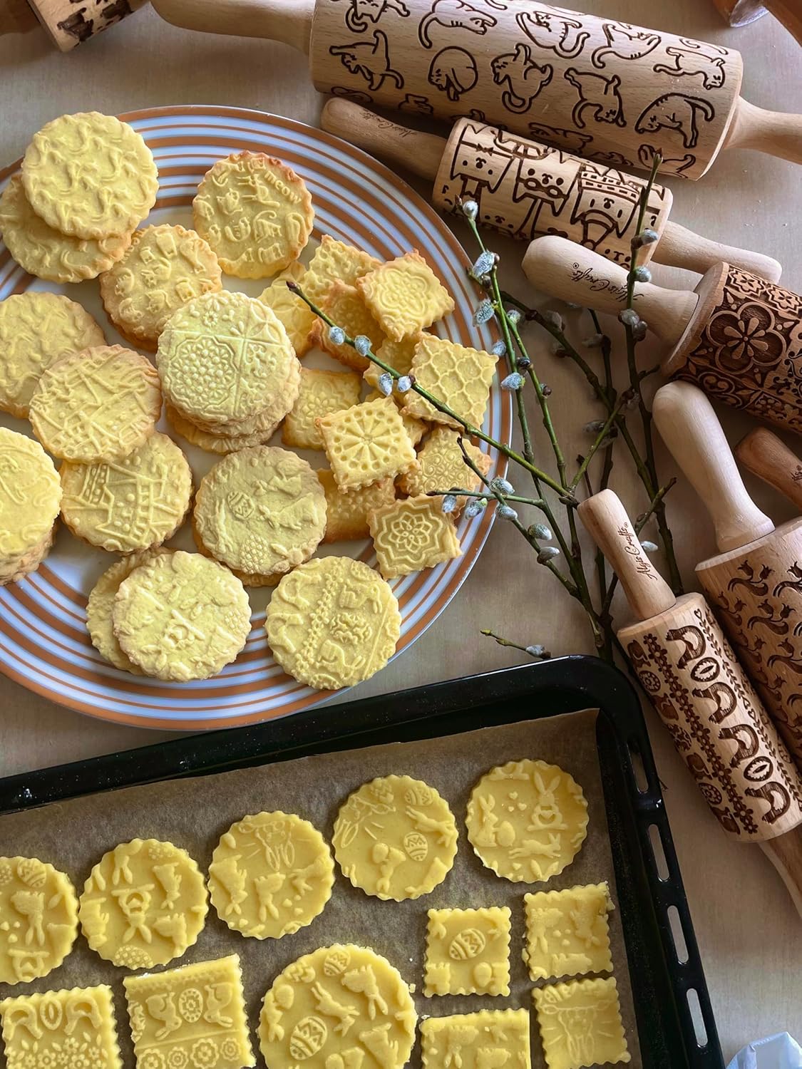 PALM TREE Embossing Rolling Pin with Tropical Pattern. Dough and Clay Roller for Embossed Cookies and Pottery. Cookie and Ceramic Stamp. Backing Gifts for Women by Algis Crafts