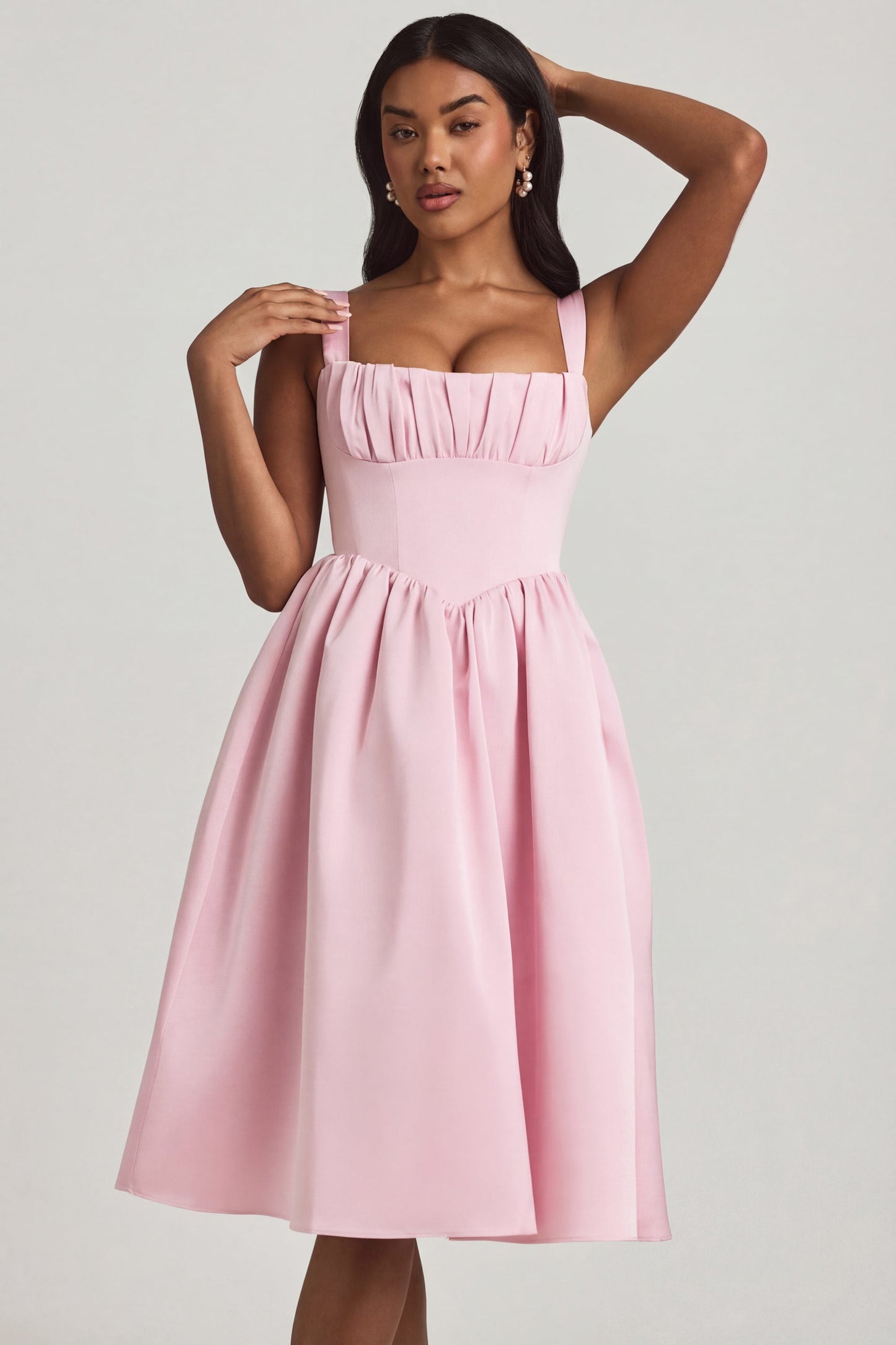 Draped Corset Midaxi Dress in Blush