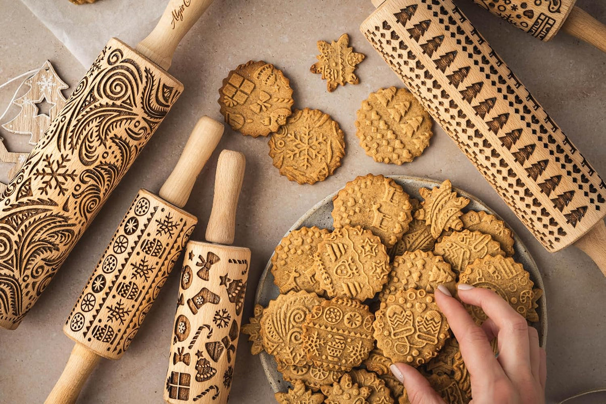 WINTER Embossing Rolling Pin for Christmas Cookies, Gingerbread, Shortbread by Algis Crafts