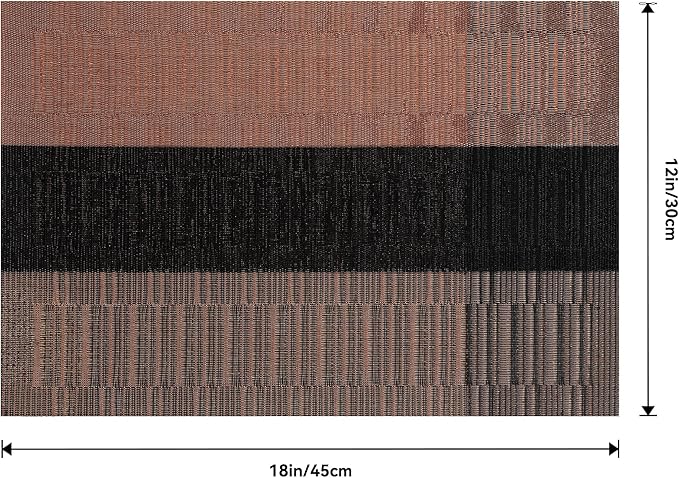 Leetaltree Brown with Black Striped Placemats Set of 8 - Heat Resistant Non-Slip Place mats for Dining Table, Washable Durable PVC Vinyl Woven Table Mats(Brown Stripe, 8)
