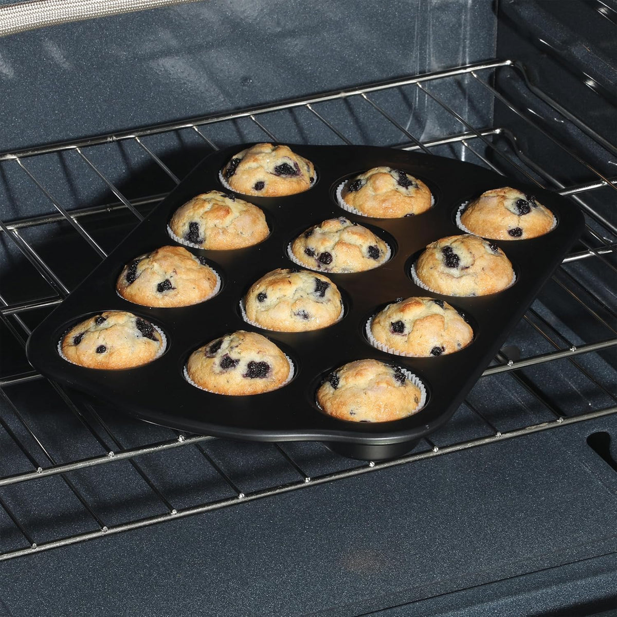 Oster Teston 12 Cup Nonstick Carbon Steel Muffin/Cupcake Baking Pan - Matte Black