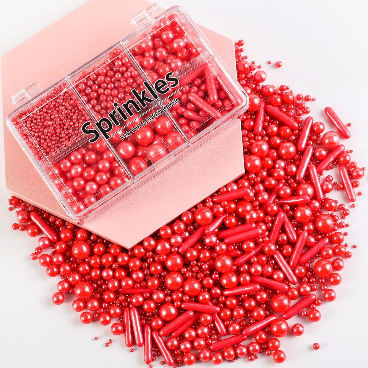 Kasvan Red Mix Sugar Sprinkles - Edible Candy Pearls with 4-Claw Sprinkle Pen,118g/4.16 Oz, Gift Box Pack, Baking Cake Decorations, Ice Cream Toppings and Cookie Decorating (Red)