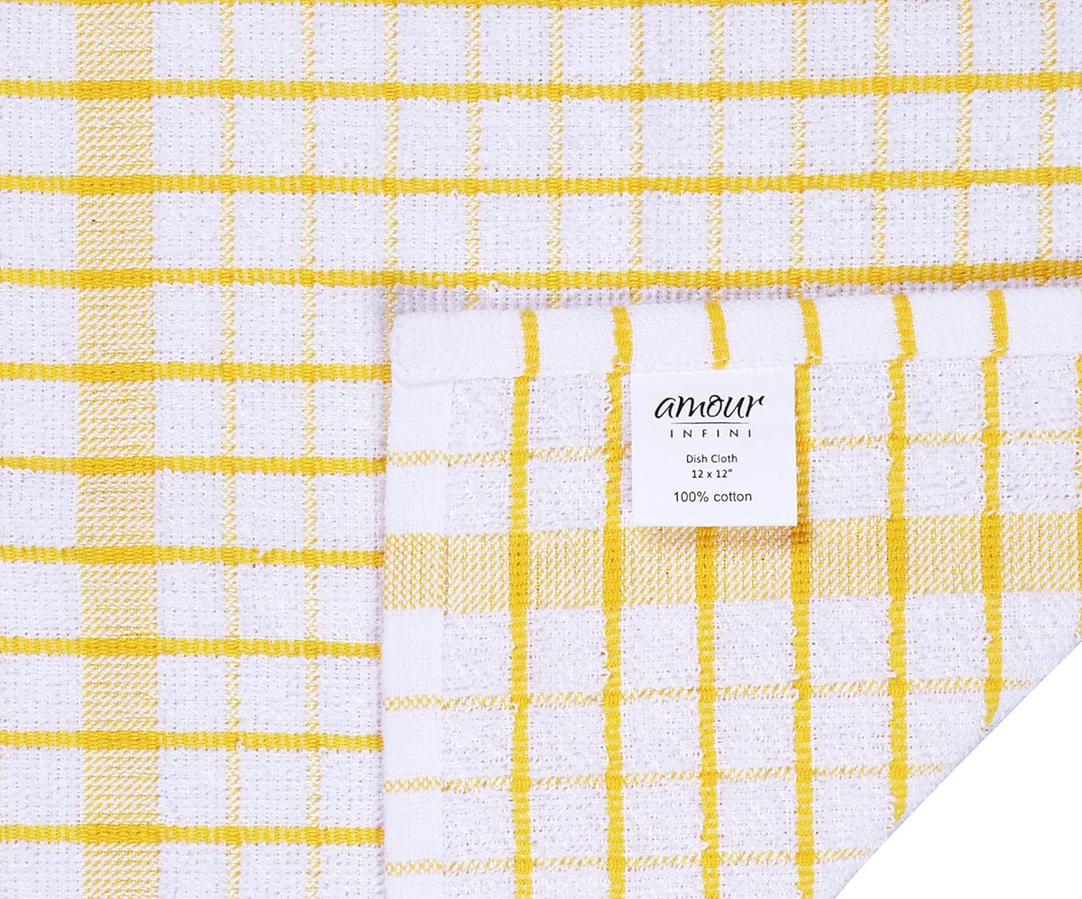 AMOUR INFINI Kitchen Dish Cloths Set of 8 - Ultra Soft, Highly Absorbent, Quick-Drying Terry Cotton Dishcloths 12"x12" Inch Wash & Cleaning Cloths for Kitchen & Dishwashing (Yellow)