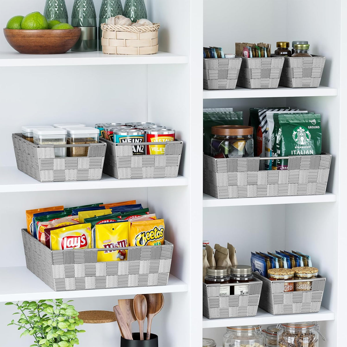 Baskets For Organizing Set Of 9 Grey - Storage Baskets For Shelves - Perfect Closet Organizer Bins, Bathroom Basket, and Pantry Basket - Small Storage Bins For Shelves - Bin For Organization