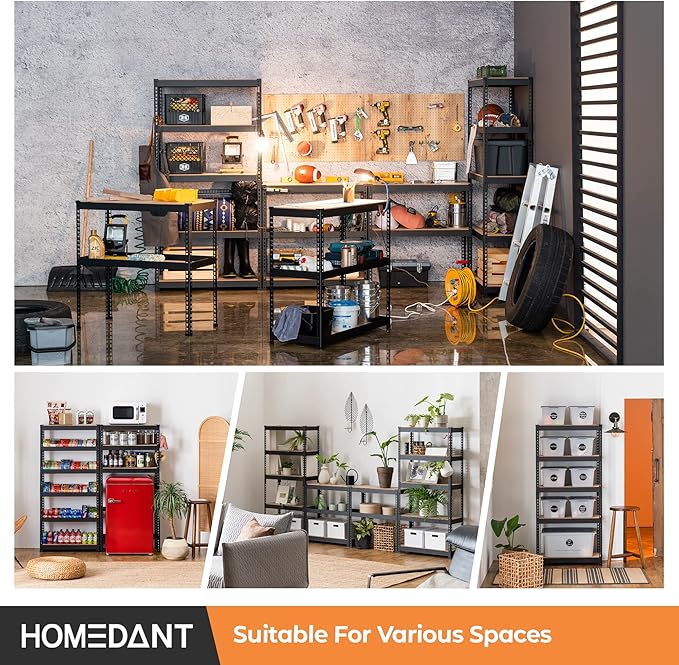 HOMEDANT 28"W x 12.3"D x 59.5"H 5-tier Boltless Metal Shelving Unit Adjustable Garage Storage Utility Rack Heavy Duty Shelves Organization Multipurpose Shelf Warehouse Kitchen Living Room pantry 4Pack