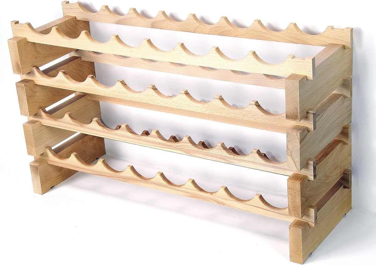 sfDisplay.com,LLC. Modular Wine Rack Beechwood 32-96 Bottle Capacity 8 Bottles Across up to 12 Rows Newest Improved Model (32 Bottles - 4 Rows)
