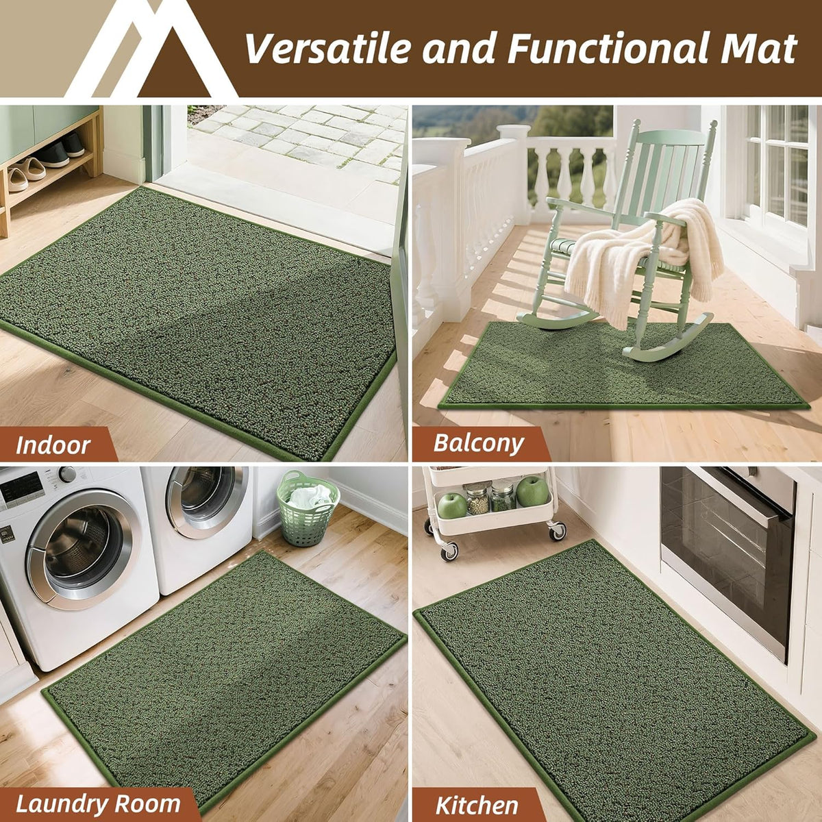 COSY HOMEER-Door-Mat 36"x60" Non Slip Absorbent Entryway Rugs Dirt Trapper Doormats Washable Entrance Mats Low Pile Welcome Floor Mat for Front Back Door and Entry Mats,Green