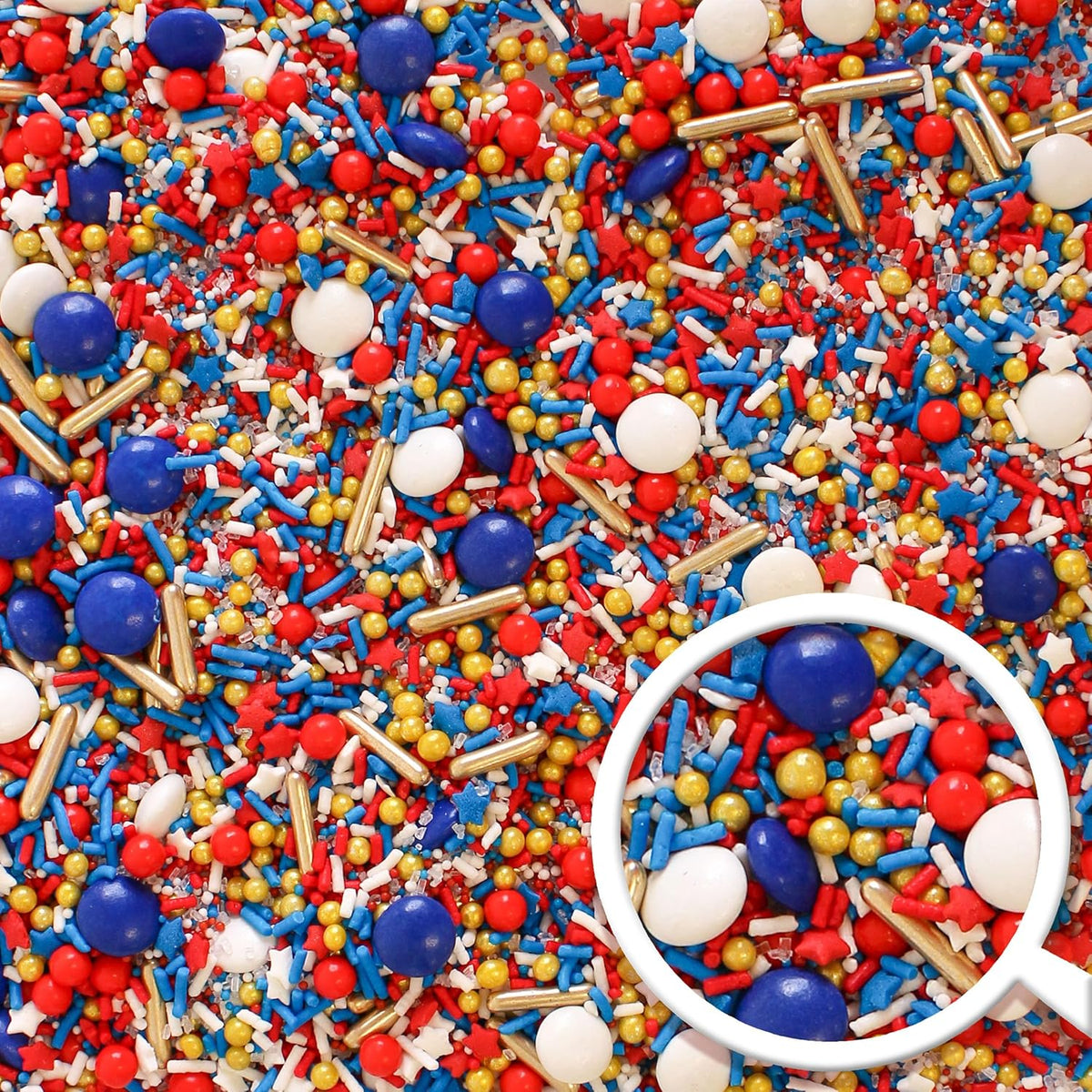 Sprinkle Pop Old Glory Sprinkle Mix| Red White Blue Sprinkles with Gold Metallics| Decorating Patriotic Sprinkles Made in USA for 4th of July Independence Day Cakes Cupcakes Donuts Cookies, 4oz