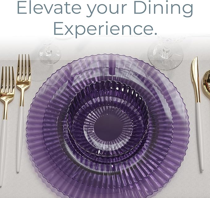 Exquisite 40 Piece Plastic Disposable Plates Set For 20 Guests I 20 X 9 Inch & 20 X 11 Inch Disposable Plastic Plates | Color: Purple | Great for Weddings Parties And Formal Occasions