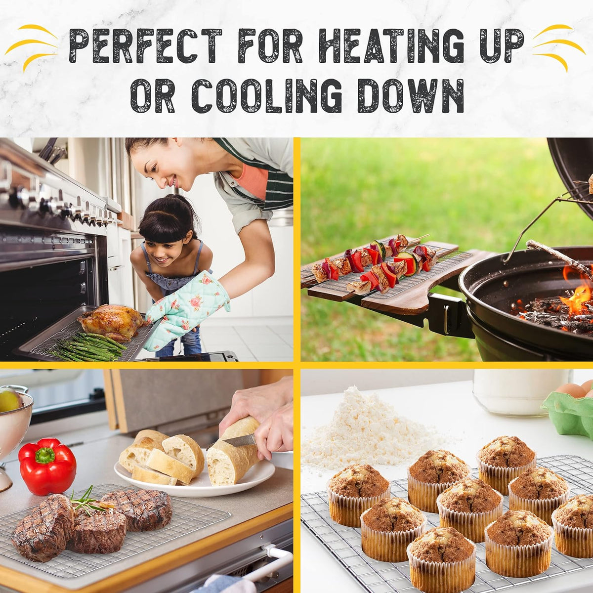 Checkered Chef Cooling Rack for Cooking and Baking - 8” x 11 ¾" Set of 2 Stainless Steel, Oven Safe Grid Wire Cookie Cooling Racks