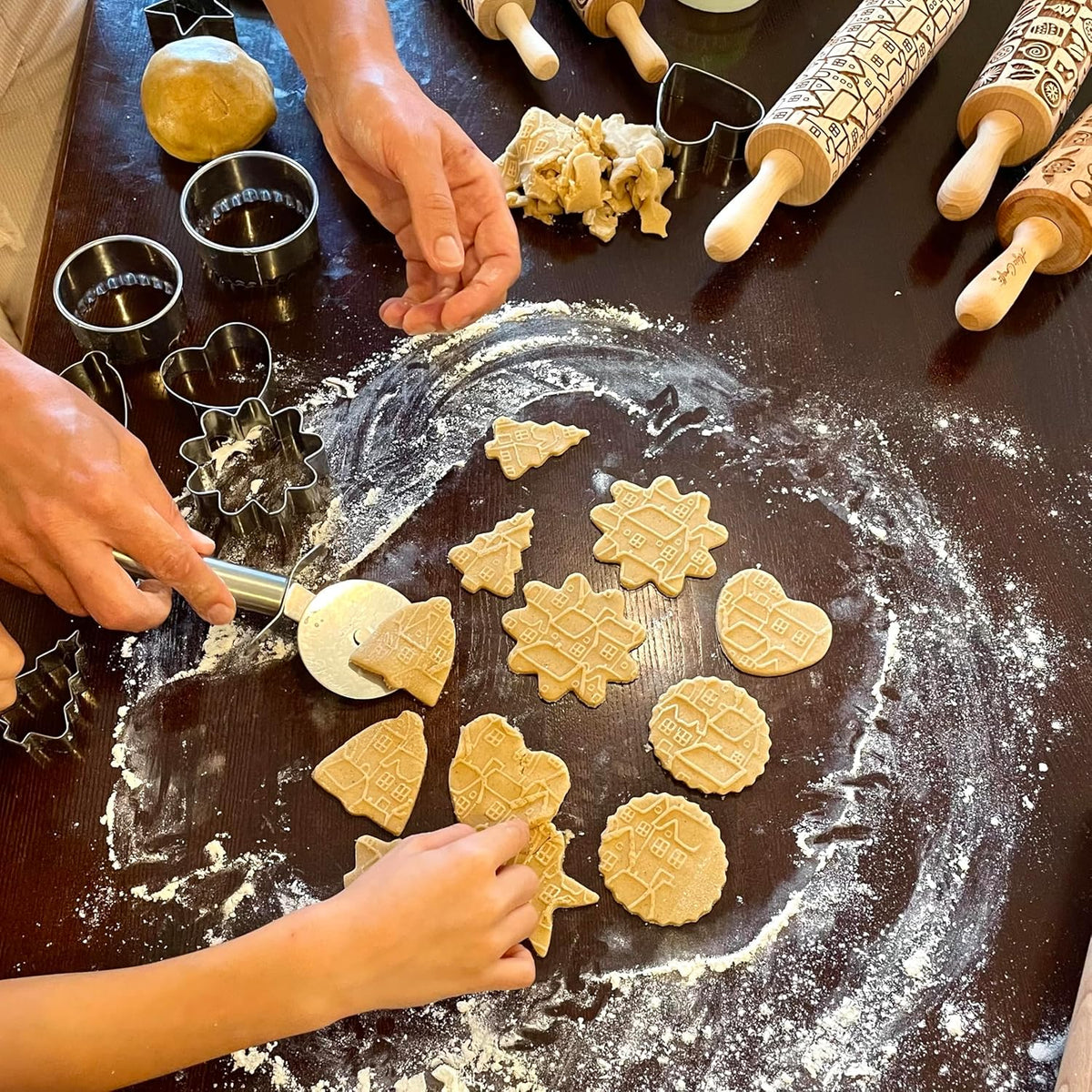 CHRISTMAS TILES Embossing Rolling Pin. Laser Engraved Dough Roller for Embossing Homemade Christmas Cookies by Algis Crafts