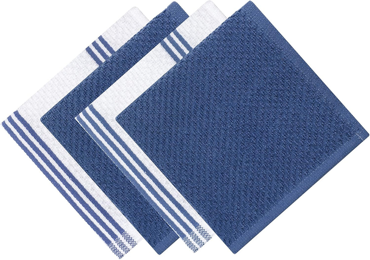 Sticky Toffee 9-Piece Kitchen Set – Dark Blue 100% Cotton Terry Dish Towels, Dishcloths, Oven Mitts, and Pot Holders with Non-Slip Silicone Grip, Oeko-Tex Cotton