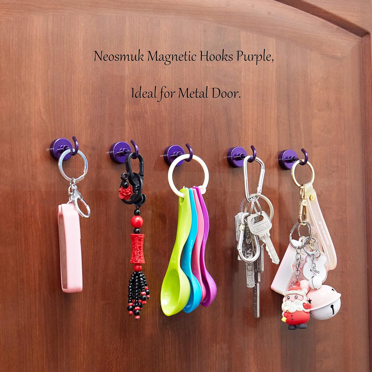 Neosmuk Magnetic Hooks, Heavy Duty Earth Magnets with Hook for Refrigerator, Extra Strong Cruise Hook for Hanging, Magnetic Hanger for Cabins, Grill (Purple, 10 Pack)