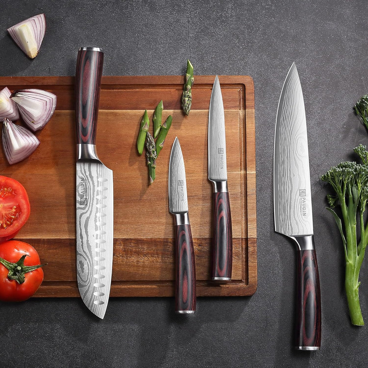 PAUDIN Chef Knife Set, 7 Pieces Kitchen Knife Set, High Carbon Stainless Steel, Ultra Sharp Knife Set, Professional Knives Set for Kitchen with Pakkawood Handle