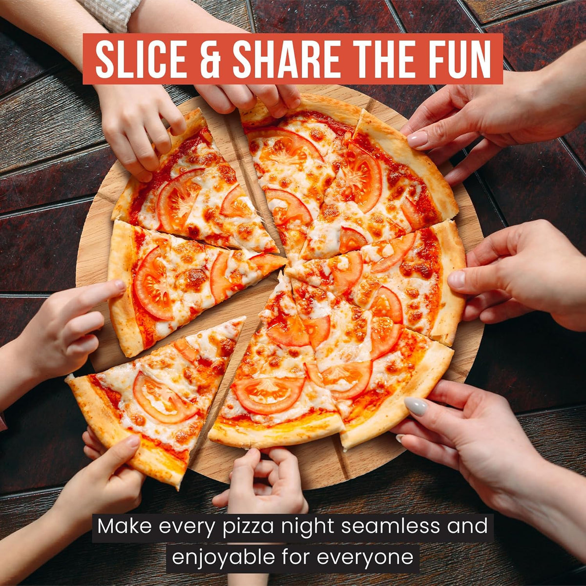 Chef Pomodoro 14" Pizza Cutter Rocker Blade and Pizza Cutting Board Set – Premium Stainless Steel Pizza Slicer with Wooden Pizza Serving Board – Pizza Wooden Board with Pizza Cutting Guide