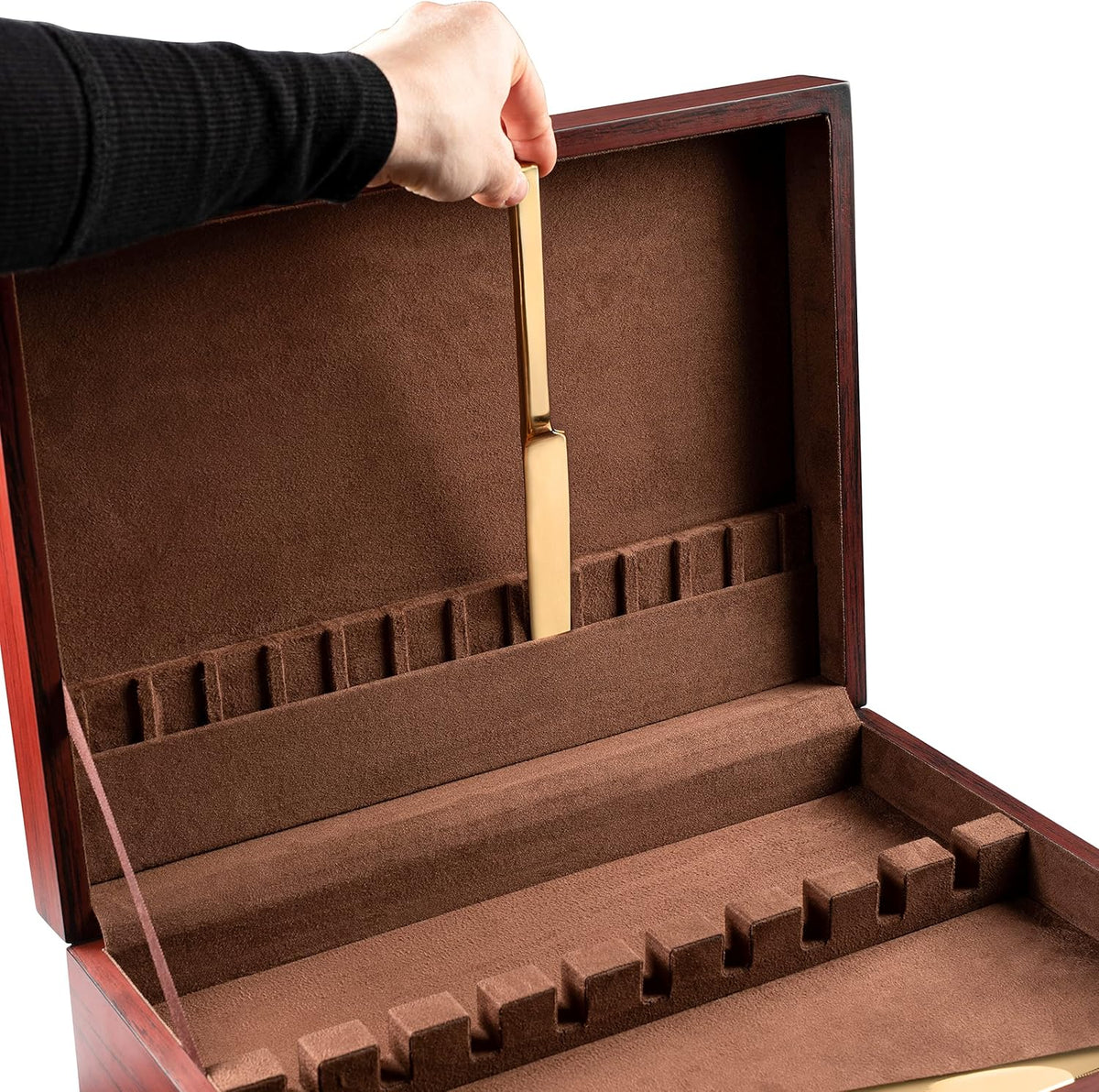 Royalty Art Tarnish-Free Silverware Storage Box with Drawer, 15" x 11" Flatware and Utensil Organizer for Kitchen, Elegant Wooden Décor for Dining Room (Flatware Not Included)