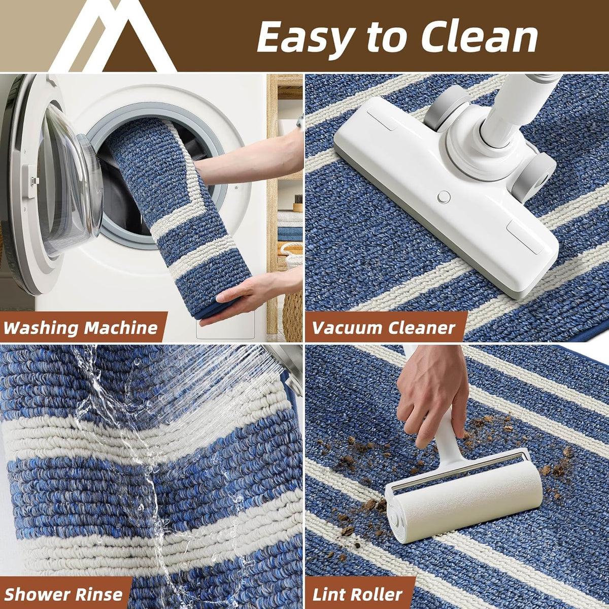 COSY HOMEER Long Kitchen Floor Mats for in Front of Sink Super Absorbent Kitchen Rugs and Mats 24"x59" Non-Skid Kitchen Mat Standing Mat Washable,Polypropylene,Blue,Frame