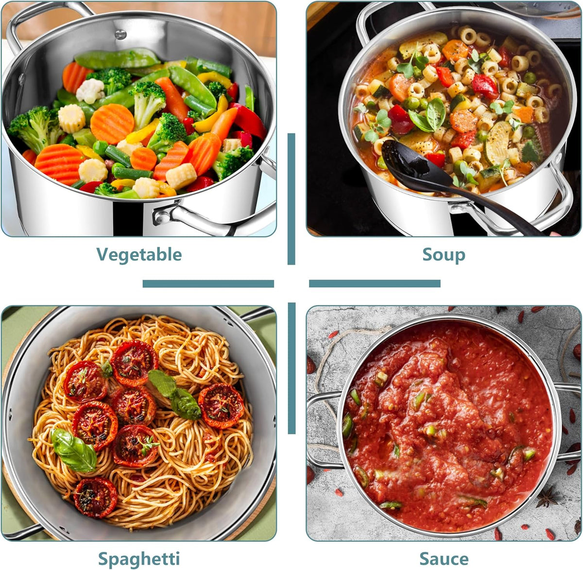 E-far 6 Quart Stock Pot with Lid, Stainless Steel Stockpot for Cooking Simmering Soup Pasta Sauce, with Tri-Ply Bottom & Visible Cover, Induction/Gas/Dishwasher Safe, Heavy Duty & Non Toxic