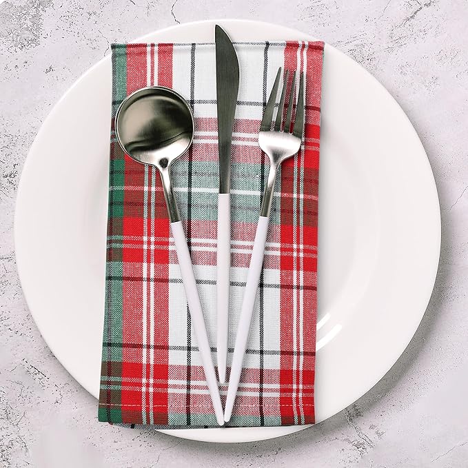 Urban Villa Cloth Napkins (Set of 12) 20x20 Inches 100% Cotton Dinner Napkins Hotel Quality Reusable & Washable Table Dinner Napkins for Home & Weddings -(Christ Checks)