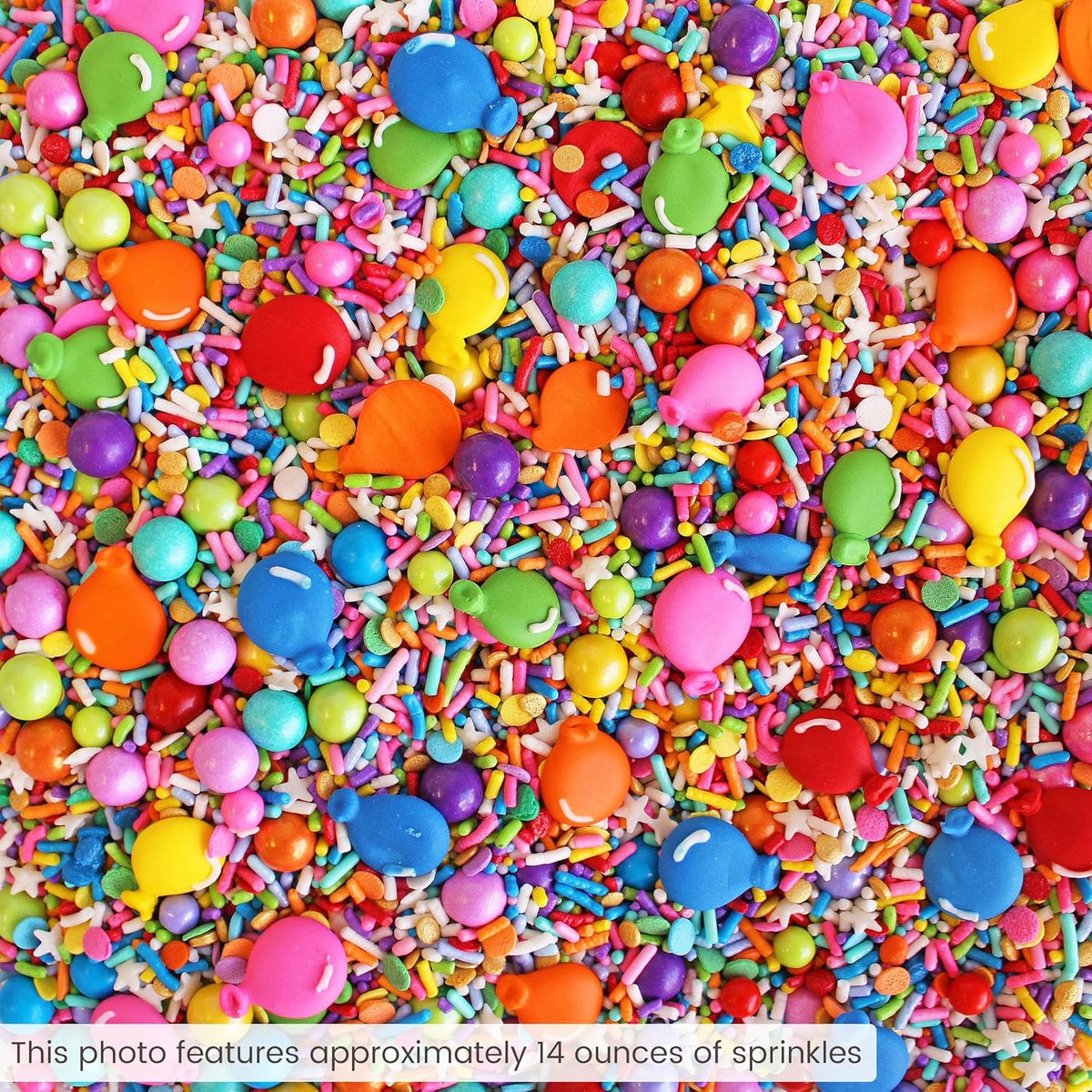 Sprinkle Pop Rainbow Birthday Sprinkle Mix| Red Orange Yellow Iridescent Rainbow Sprinkles with ~12 Royal Icing Balloons| Decorating Sprinkles Made in USA for Girl Boy Cakes Cupcakes Cookie Donut, 4oz