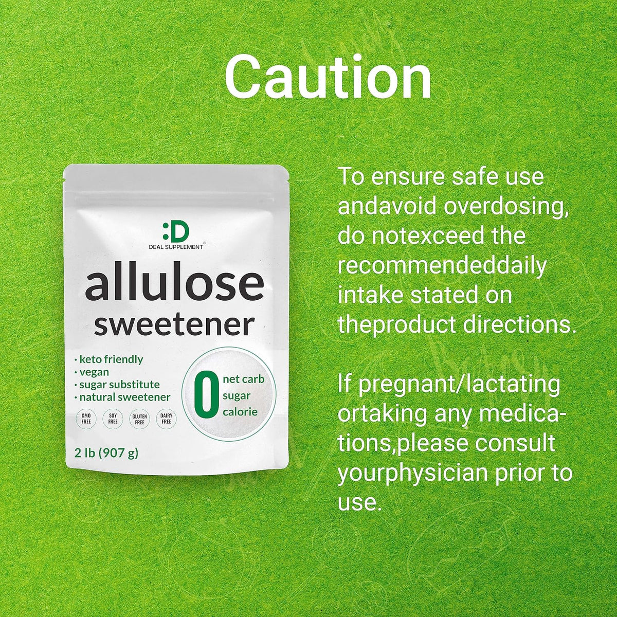 Allulose Sweetener 2 Pounds – Natural Sugar Subsitutes, No Aftertaste - Keto Friendly, Vegan, Zero Net Carb, Zero Calorie, Great for Cooking & Baking