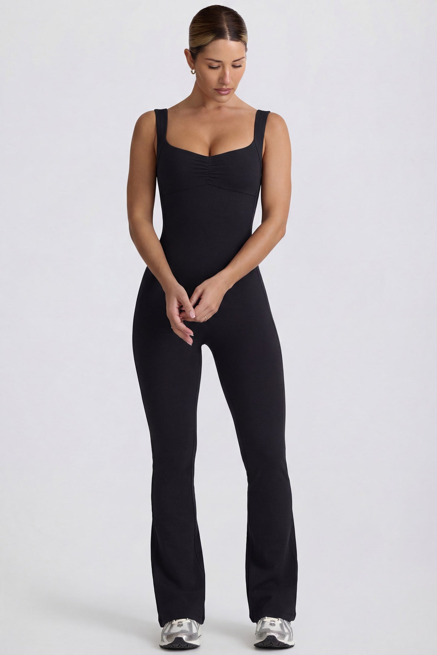 Soft Active Cut Out Back Jumpsuit in Black