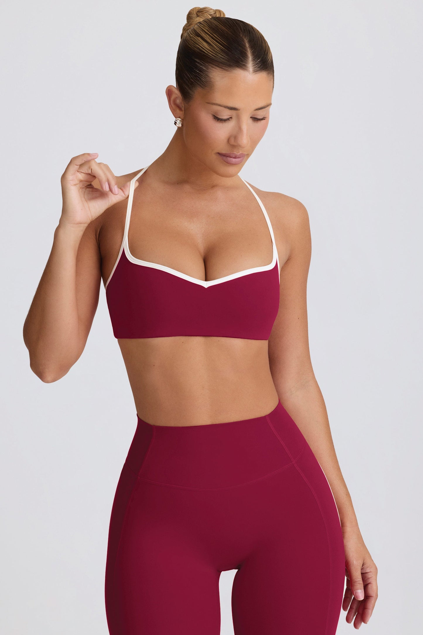Soft Active Sweetheart-Neck Sports Bra in Burgundy
