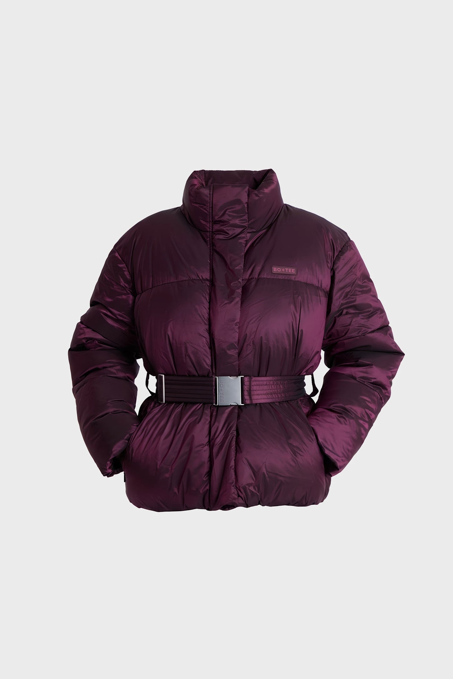 Waterproof Belted Oversized Ski Jacket in Burgundy