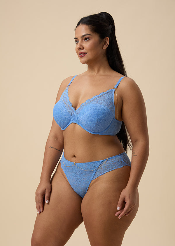 LYDIA Plus Sexy Recycled Blue Lace Hipster Panties with Detachable Metal Chains