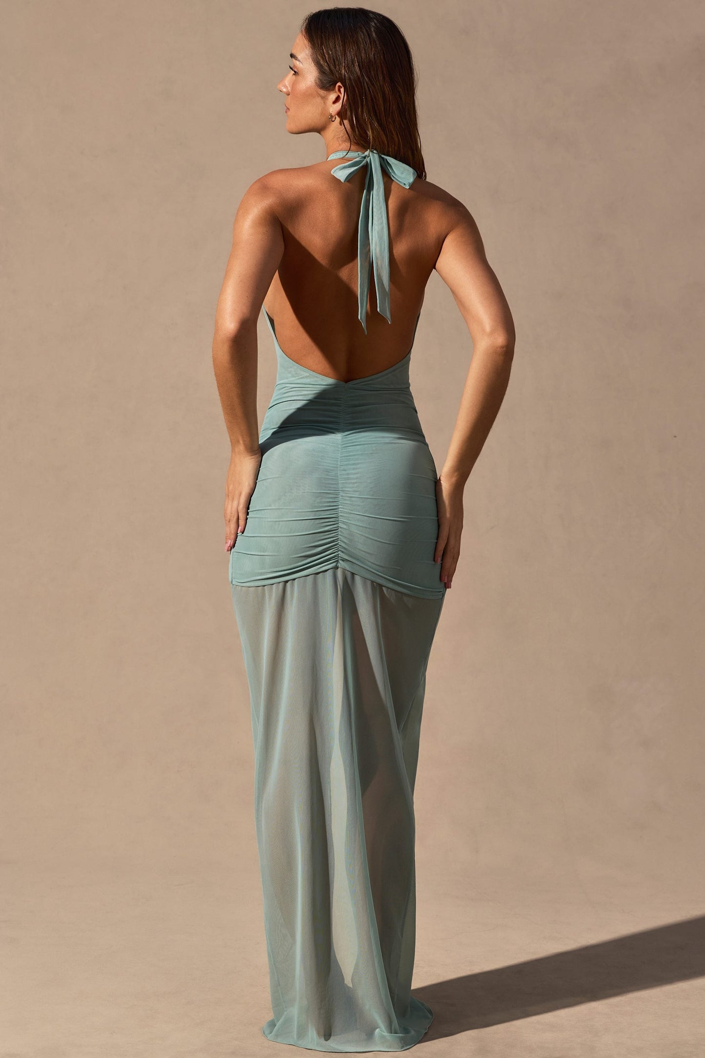 Cut-Out Halterneck Maxi Dress in Seafoam Green