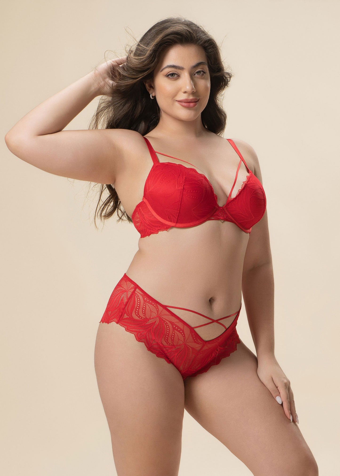 NATASHA Plus Red Lace Underwired Plunge Molded Padded Cup Bra