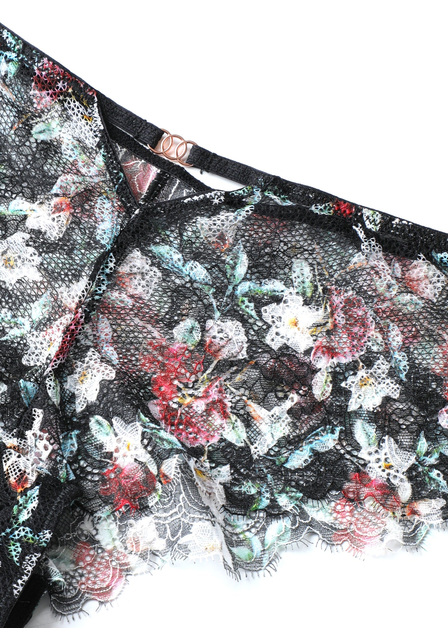TOVE Black Lace Boyshort Panties With Vibrant Flowers