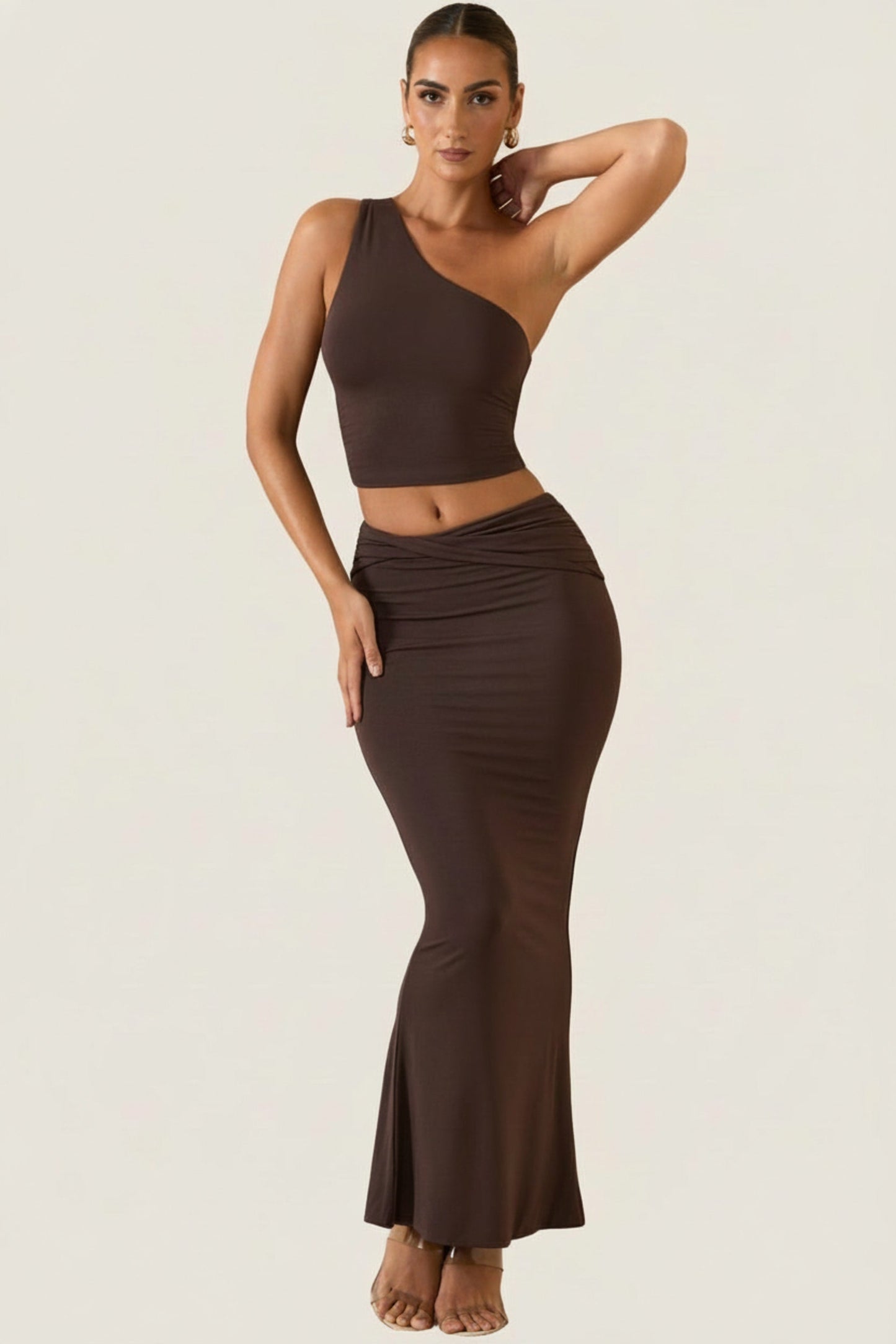 Modal One-Shoulder Top in Chocolate Brown