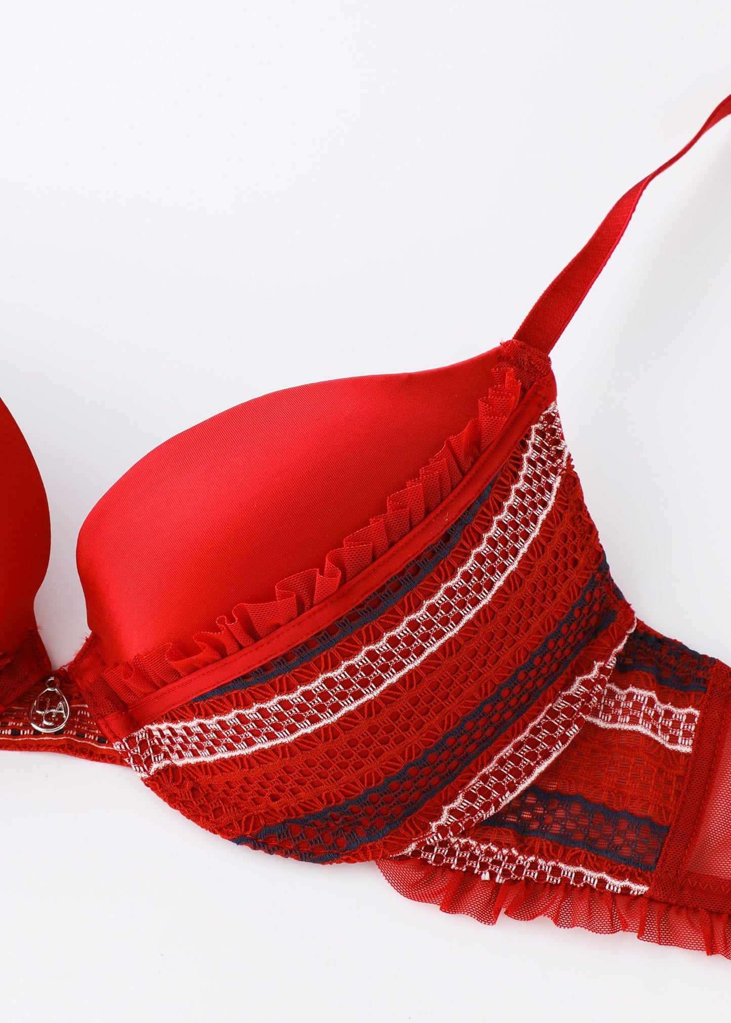 ASHLEY Plus Shiny Red Push-Up Underwired Demi Molded Cup Bra