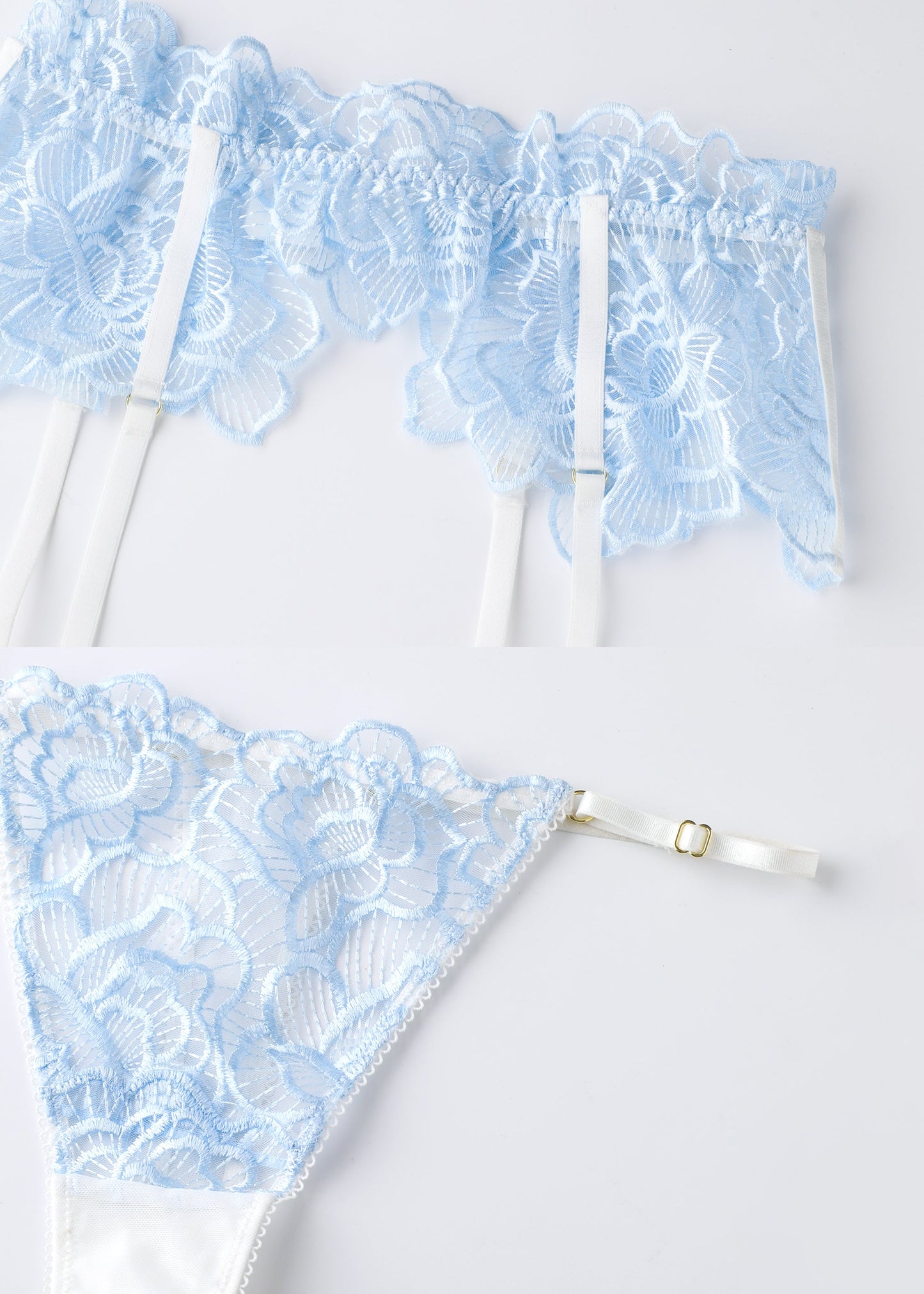 ATHENA Plus Fairylike Wathet Blue Floral Lace Thongs with Garters