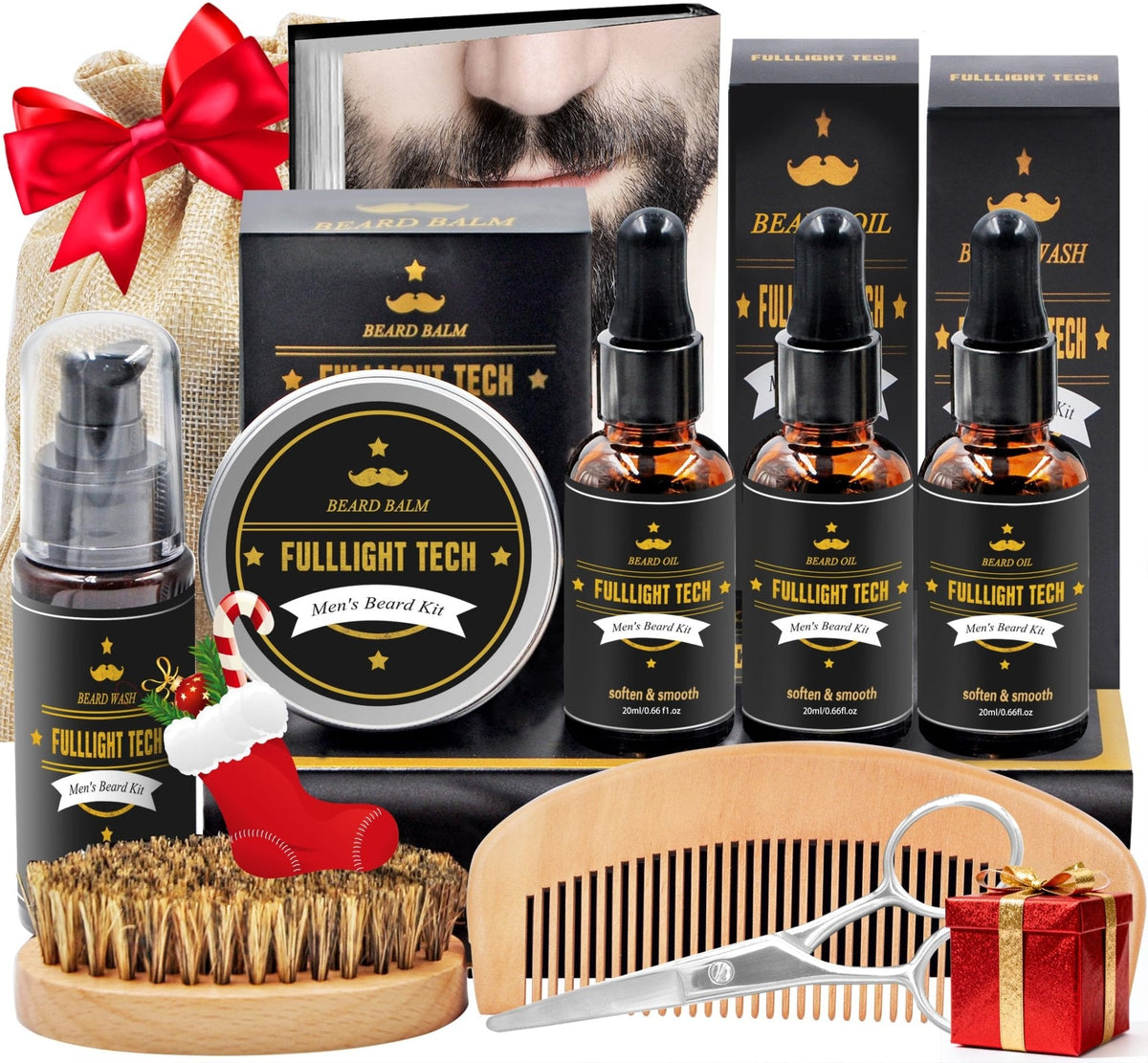Beard Kit Gifts for Men, 3 Natural Beard Oil, Gently Soothes Itch & Dryness