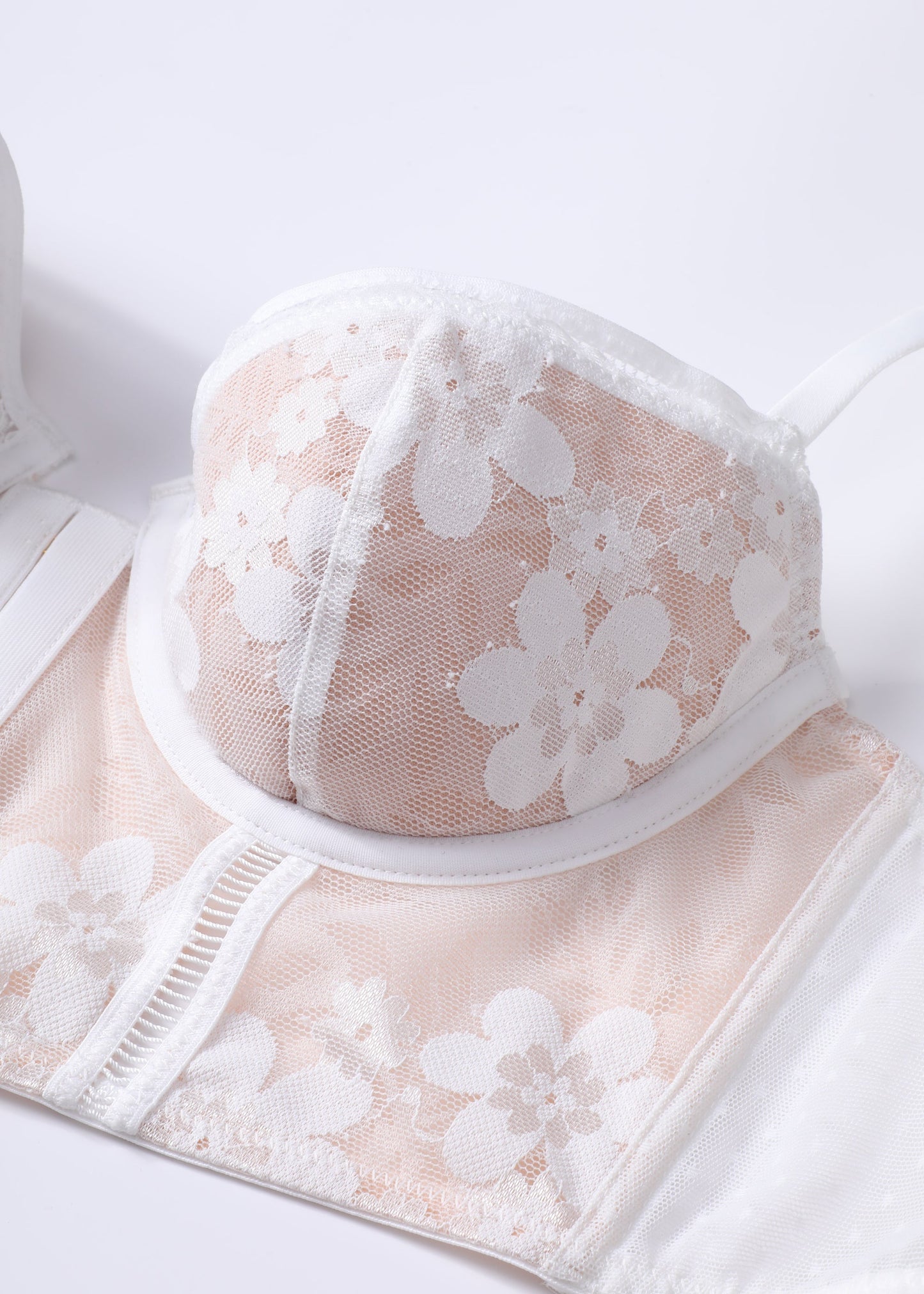 XENA White Floral Lace Underwired Long Bra with Molded Cup