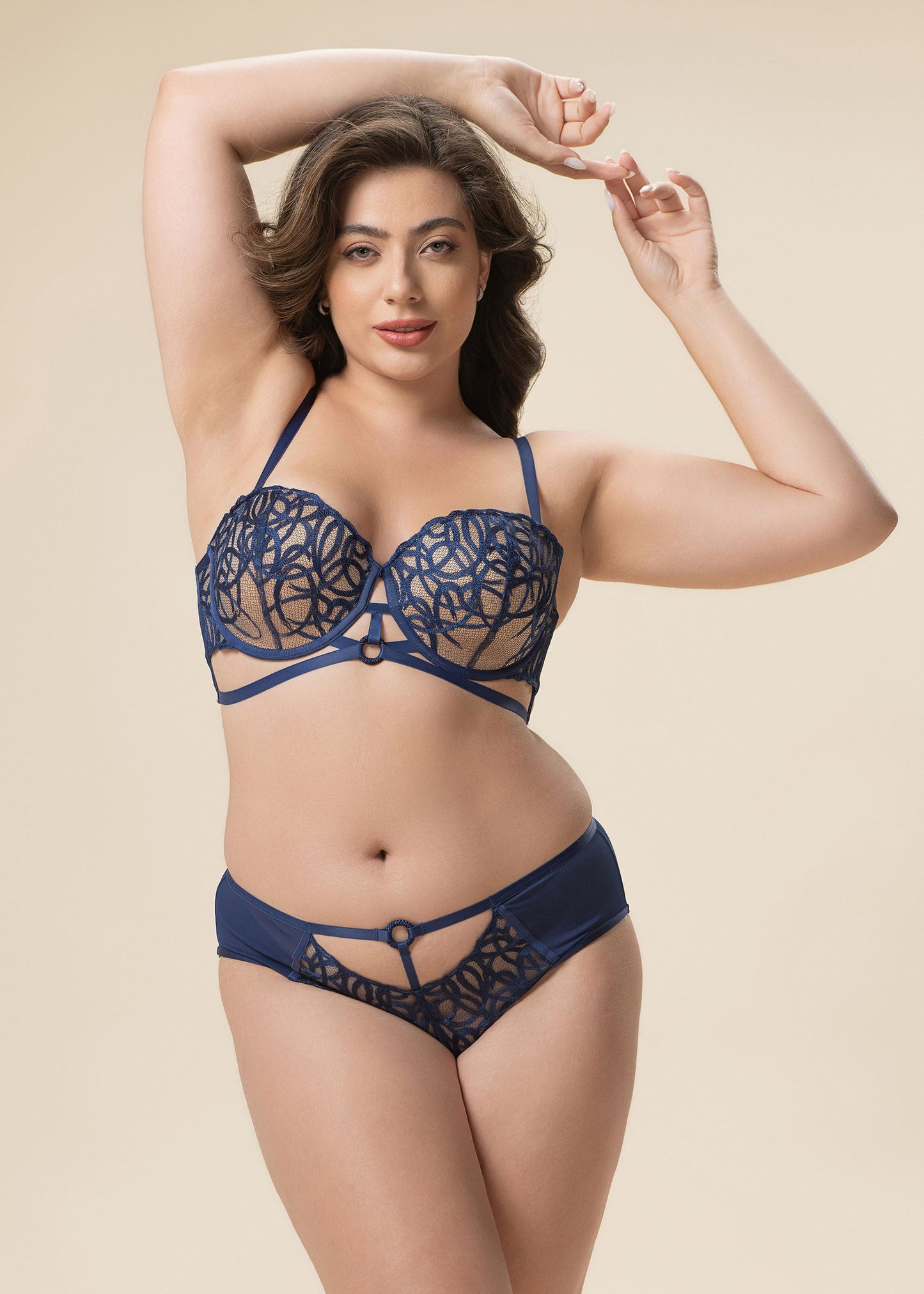 CLAIR Navy Blue Lace Plus Bra & Panty Set