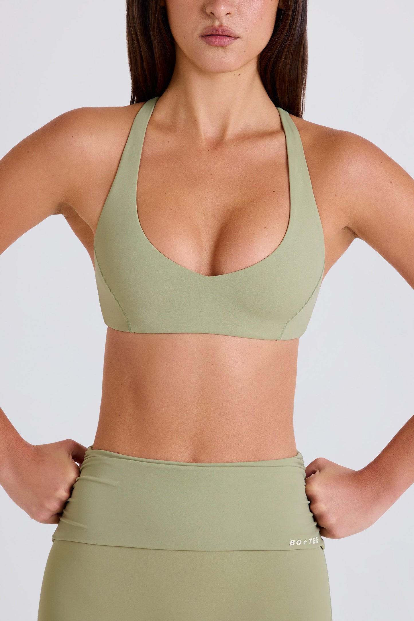 Crossback V-Neck Sports Bra in Matcha