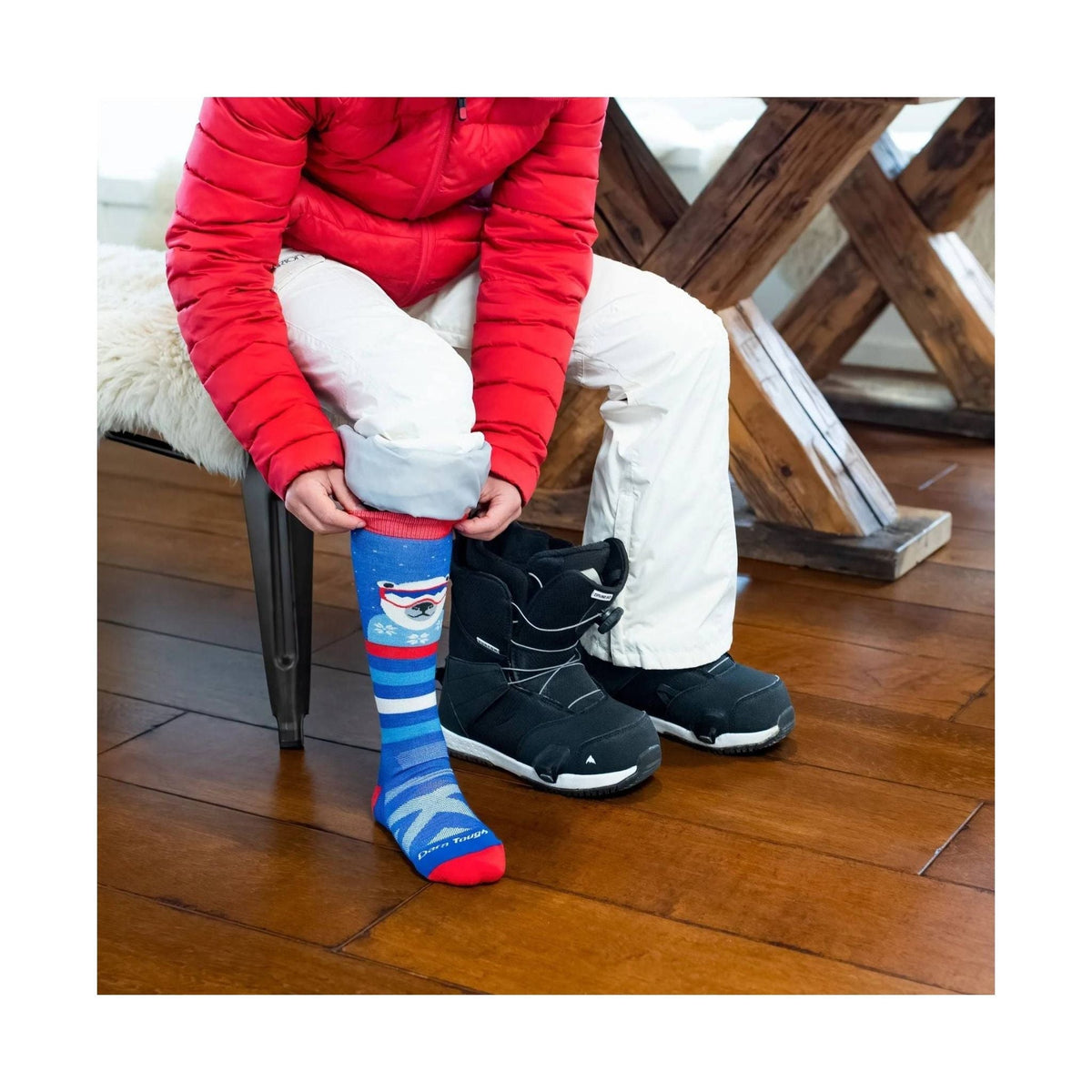 Darn Tough Vermont Kids' Polar Patroller Over The Calf Midweight Ski and Snowboard Sock - Marine