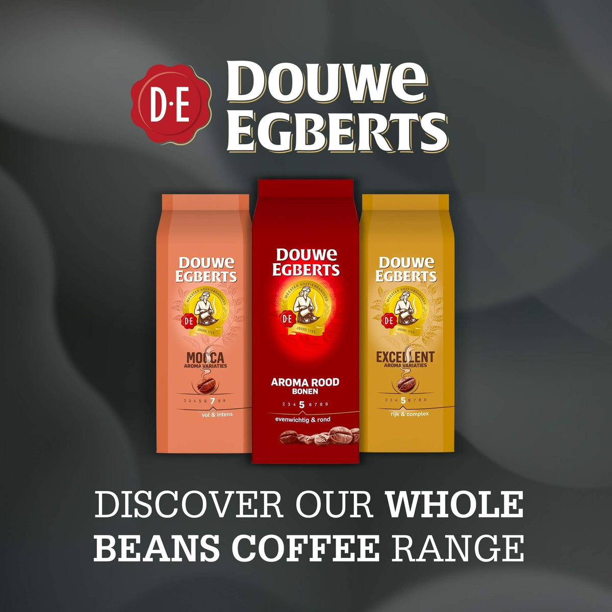 Douwe Egberts Aroma Rood Whole Beans Coffee – 2 x 17.6oz/500g Vacuum-Packed