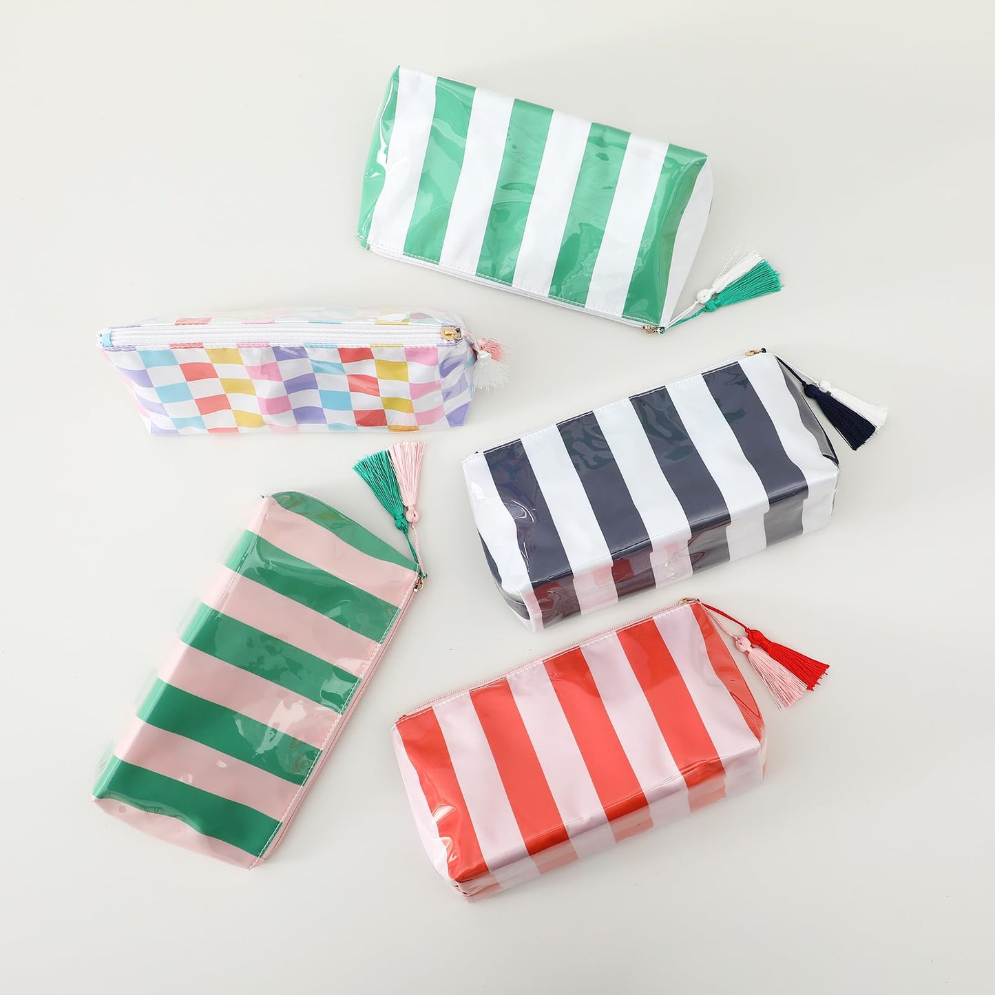 DYSHAYEN Striped Makeup Bag, Pink-Green