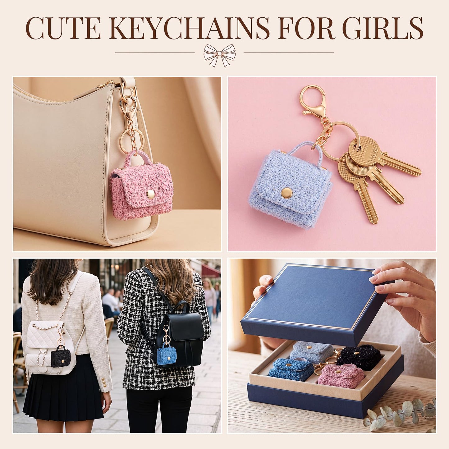Eccliy 8 Pcs Mini Backpack Keychain Tiny Coin Purse Keychain Cute Lipstick Cosmetic Bag Gifts for Women Card Holder Pouch(Polka Dot)