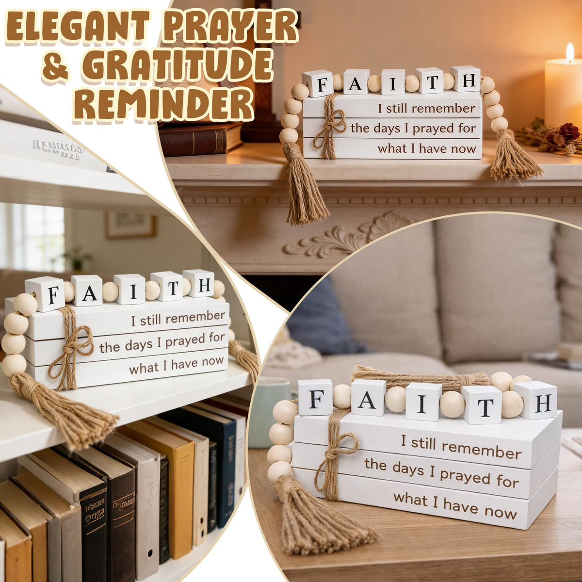 Farmhouse White Fake Decorative Books Wooden Box for Home Office Decor - Religion Christian Faith Aesthetic for Living Room, Console Table, Bookshelf, Tv Stand, Entryway