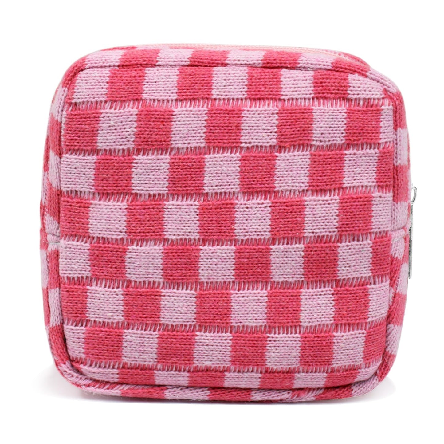 FFpaw Small Pink Makeup Bag for Purse, Mini Checkered Cosmetic Bag Zipper Cute Make Up Pouch Travel Toiletry Case Quilted Aesthetic Accessories Makeup Storage Bag Organizer for Women Girls
