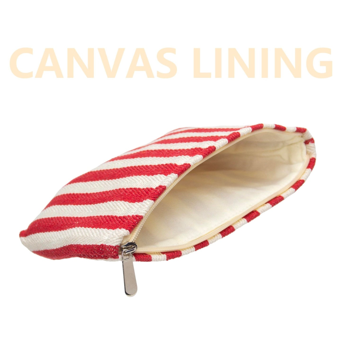 Flat Makeup Bag for Women,Zipper Cosmetic Pouch for Purse,Stripe Red