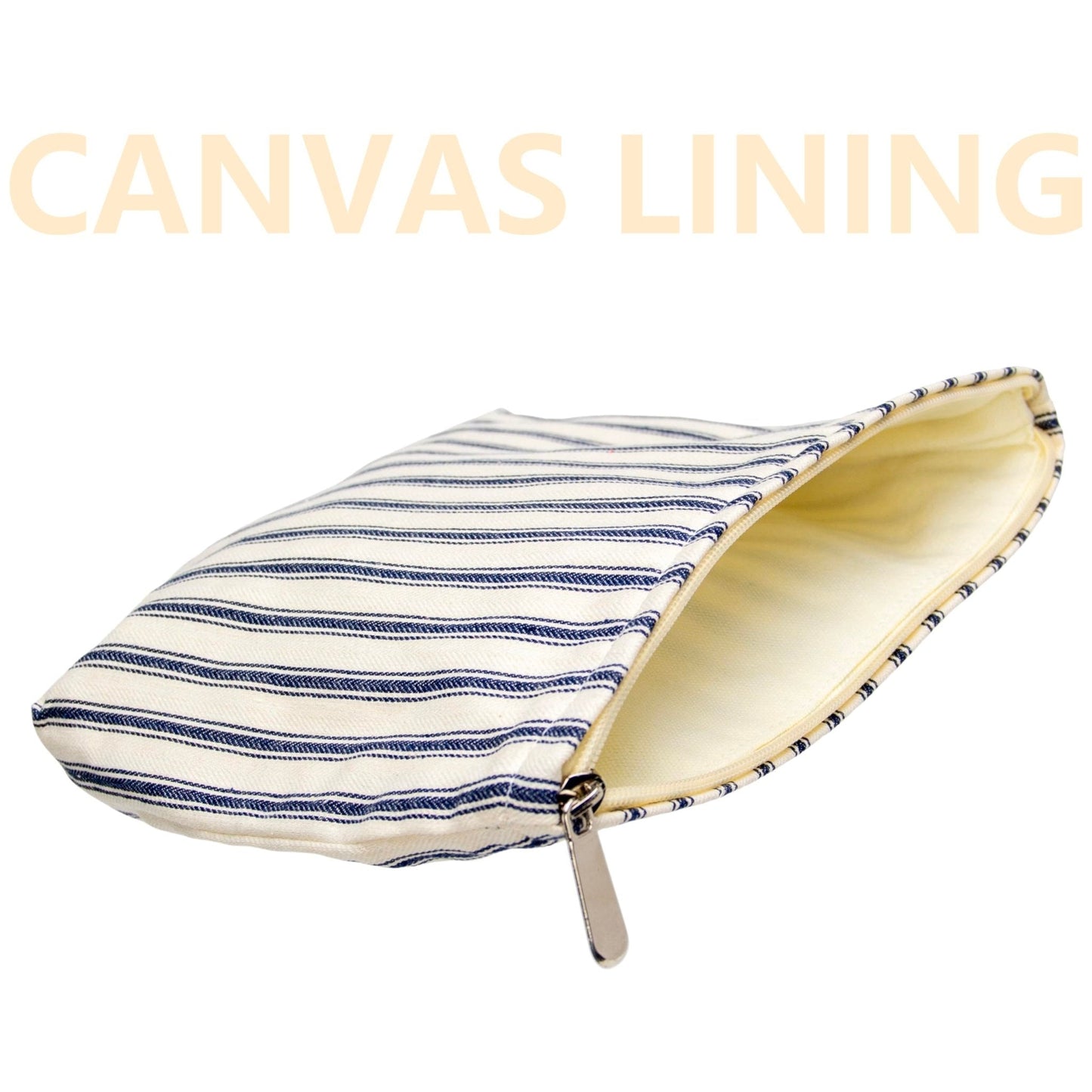 Flat Makeup Bag for Women,Zipper Cosmetic Pouch,Vintage Stripe Navy Blue