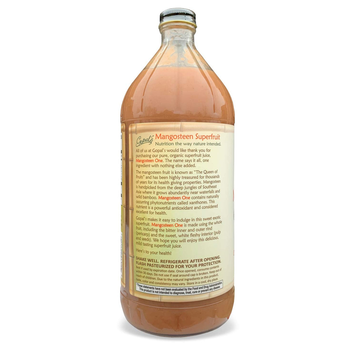 Gopal's Mangosteen One – 100% Organic Mangosteen Juice (32oz Glass Bottle)