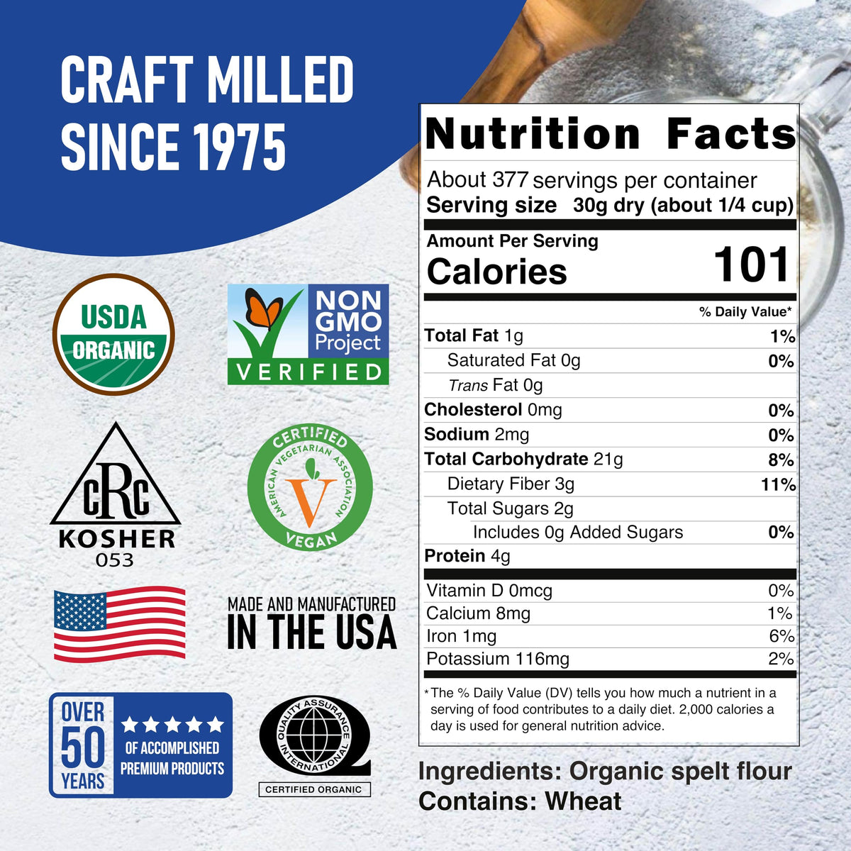 Great River Milling Organic Spelt Flour | 25 lb – USDA Organic, Non-GMO, Kosher | High Fiber, Mild Nutty Flavor | Ideal for Breads, Muffins & More