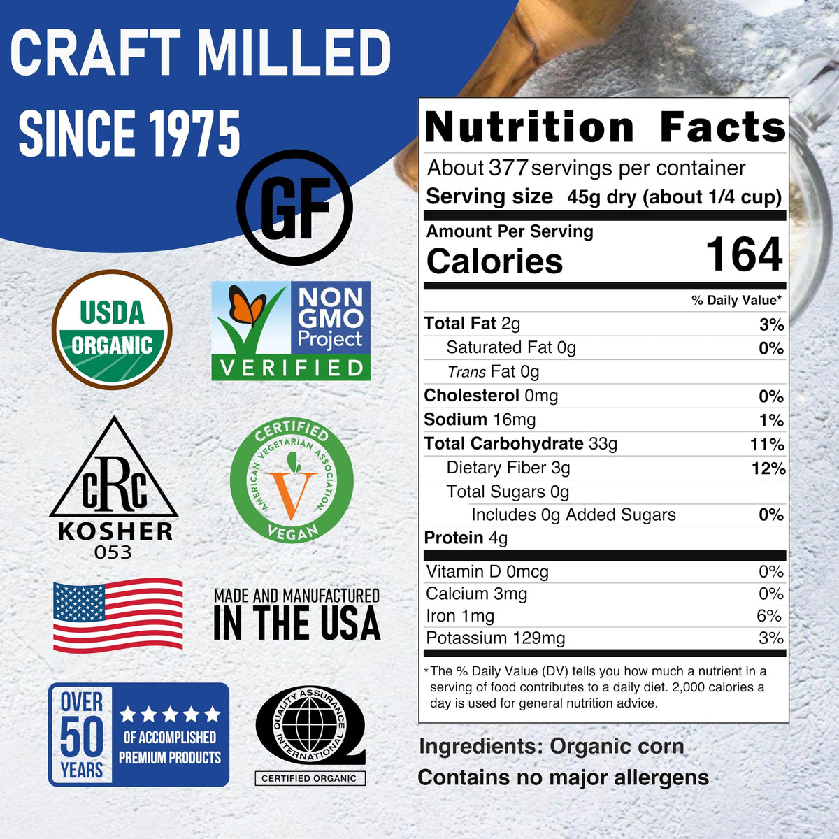 Great River Milling Organic Whole Corn (25 lb) — For Cornmeal, Grits & Baking | USDA Organic, Non-GMO, Kosher
